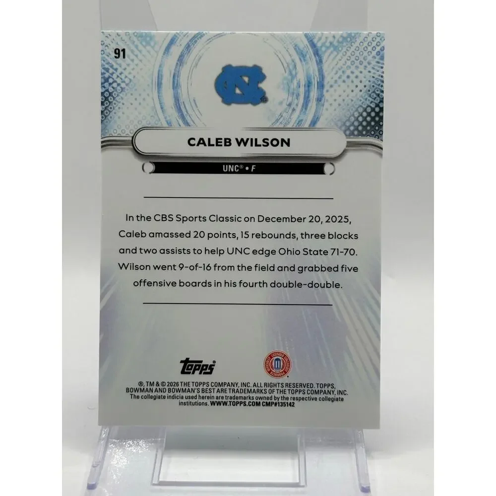 2025-26 Bowman Best University Caleb Wilson Base UNC Tar Heels Chicago Bulls